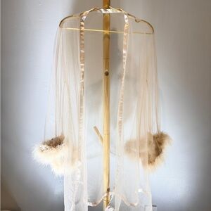 Sheer Cream Robe with Fur Cuffs